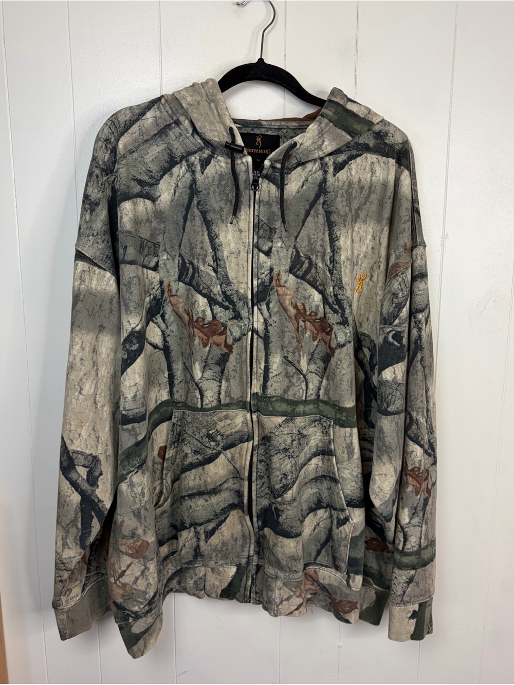 Browning Full Zip Hoodie Sweatshirt Camo Mossy Oak Mens 3XL Camouflage Hunting
